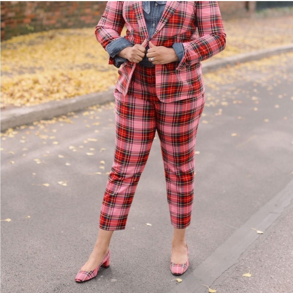 New! J.CREW Cameron Parke Tartan pink Plaid Pants Trousers Size 6 small - Picture 9 of 13
